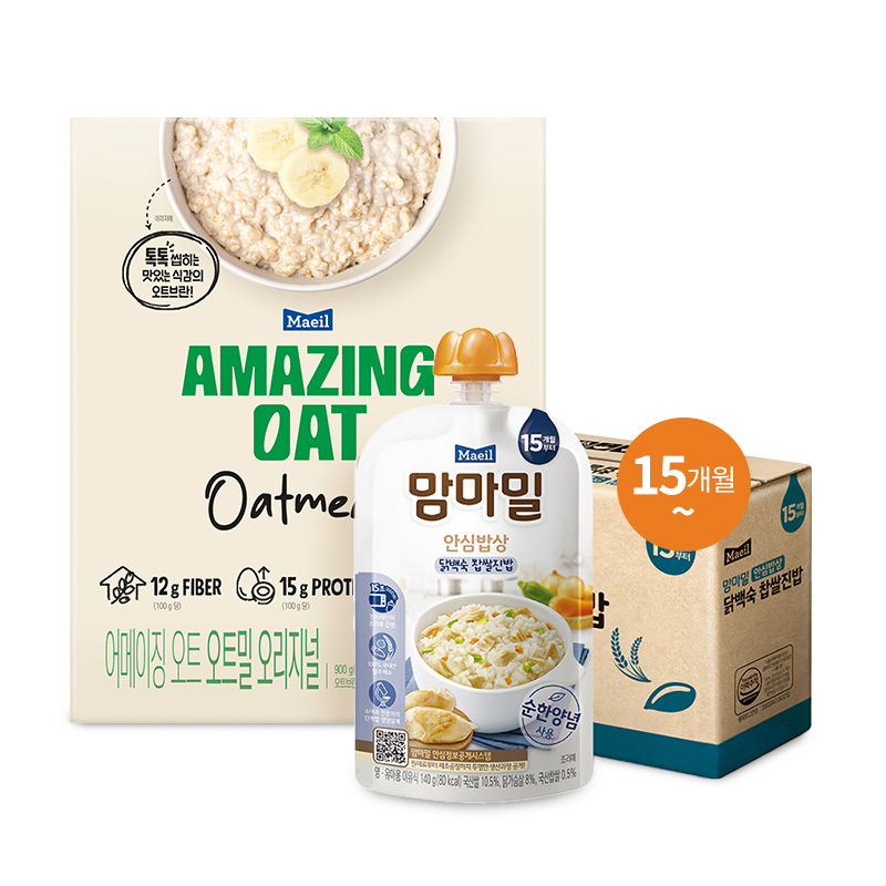 맘마밀 안심밥상 닭백숙 찹쌀진밥 140g 10팩 + 어메이징 오트 오트밀 900g