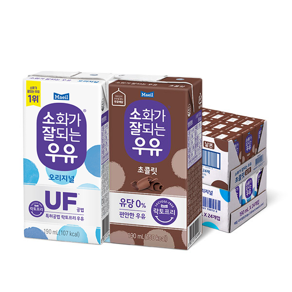 소화가 잘되는 우유 2종 190ml 48팩 (오리지널 24팩 + 초콜릿 24팩)
