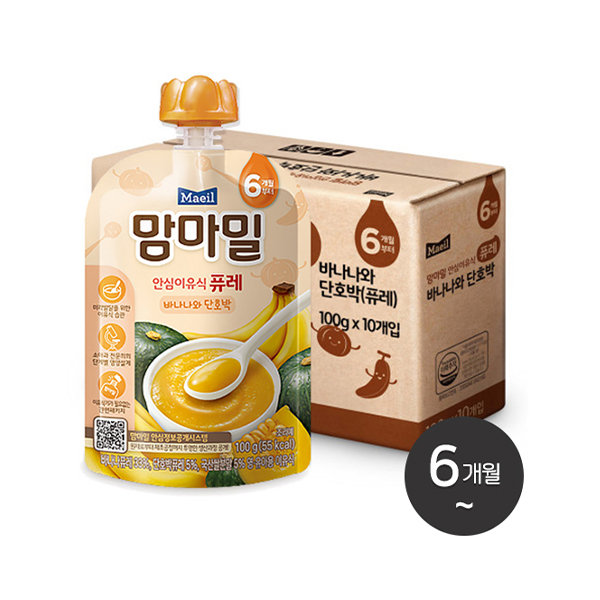 맘마밀 안심이유식 퓨레 바나나와 단호박 100g 10팩