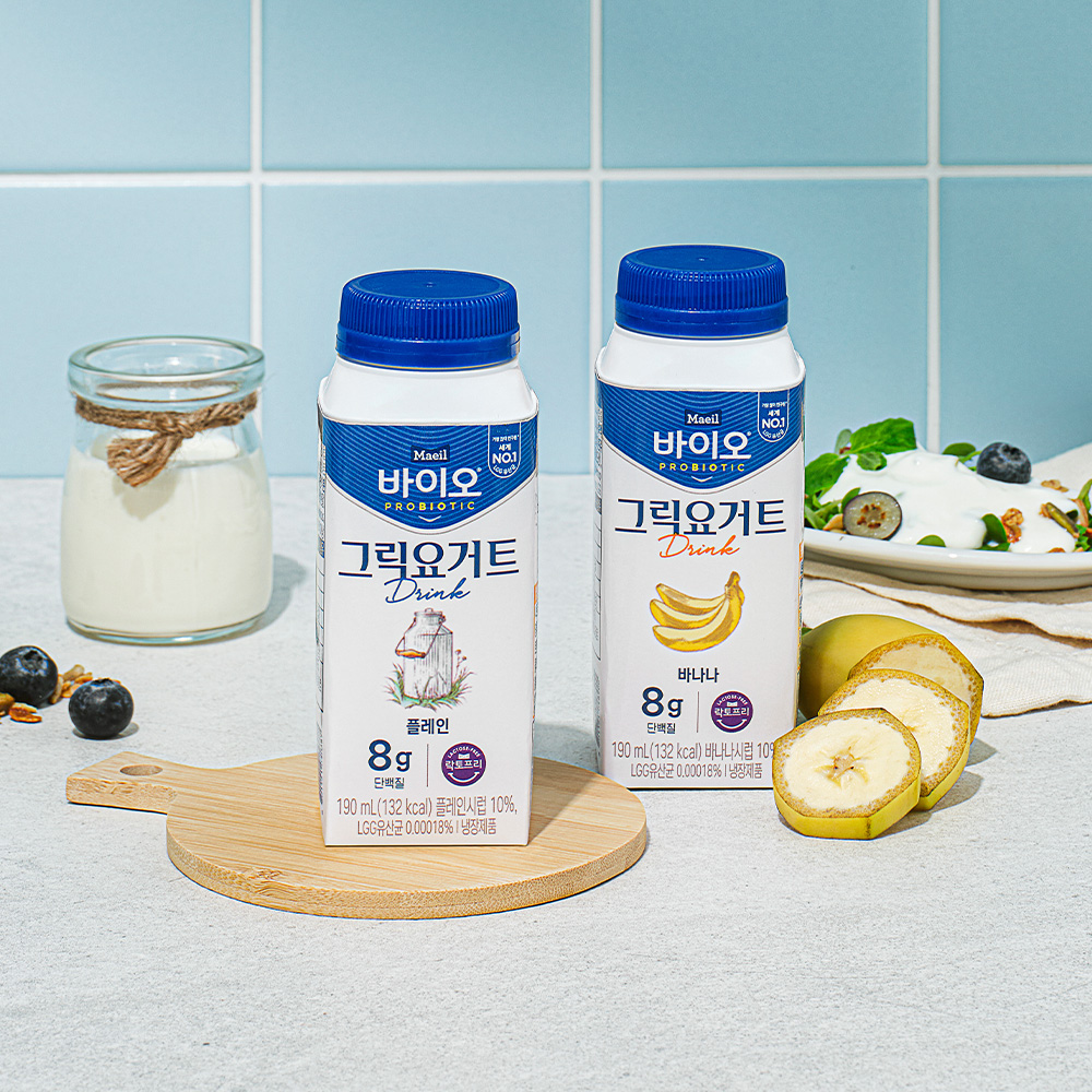 매일바이오 그릭요거트 드링크 190ml 2종 8개(플레인4개, 바나나4개)