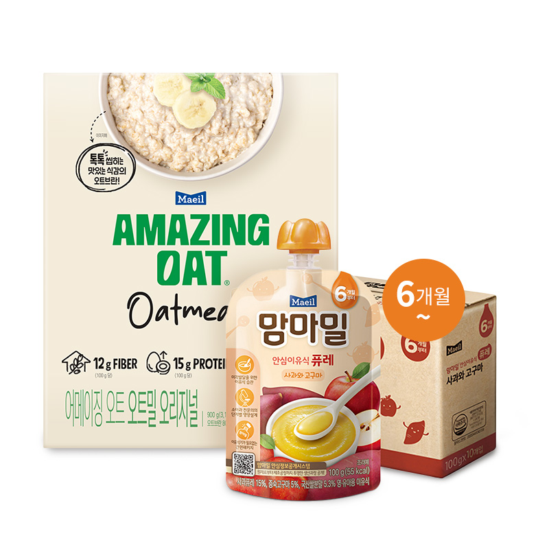 맘마밀 안심이유식 퓨레 사과와 고구마 100g 10팩 + 어메이징 오트 오트밀 900g