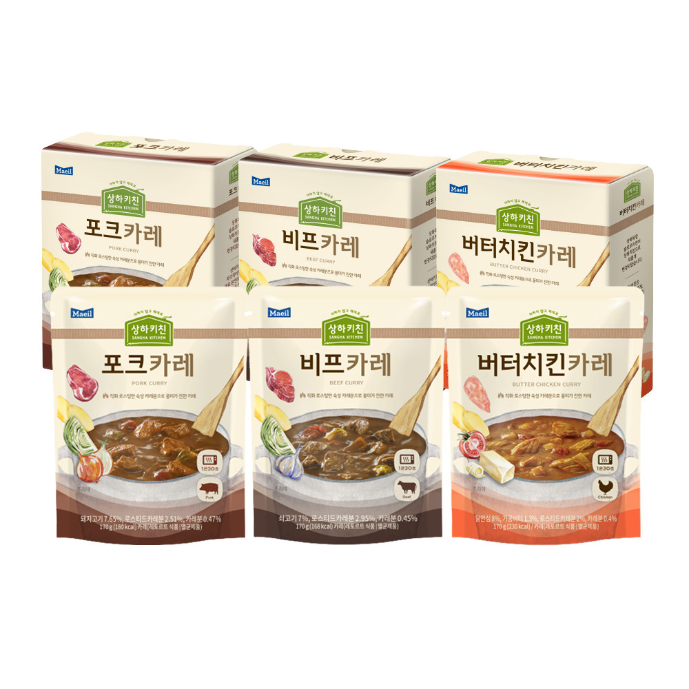 상하키친 카레 3종 170g 9팩(비프 3팩+포크 3팩+버터치킨 3팩)