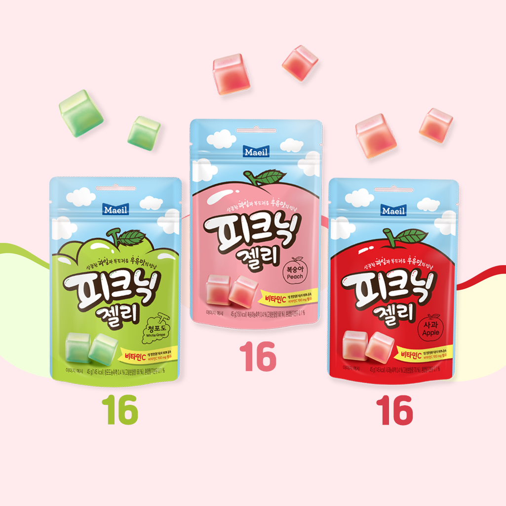 피크닉 젤리 3종 총 48봉 (청포도/복숭아/사과 각 16봉)