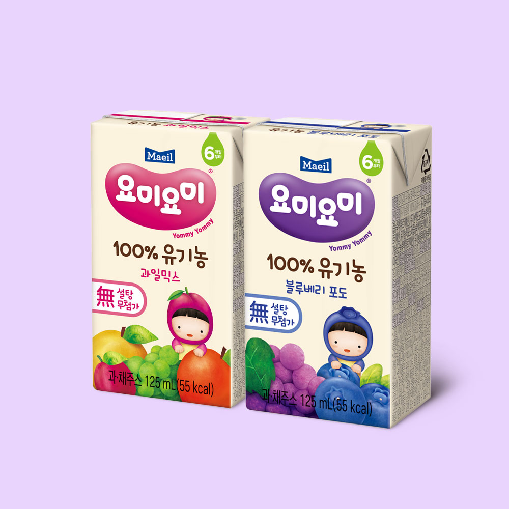 요미요미 유기농주스 2종 125ml 48팩 (과일믹스 24팩 + 블루베리포도 24팩)