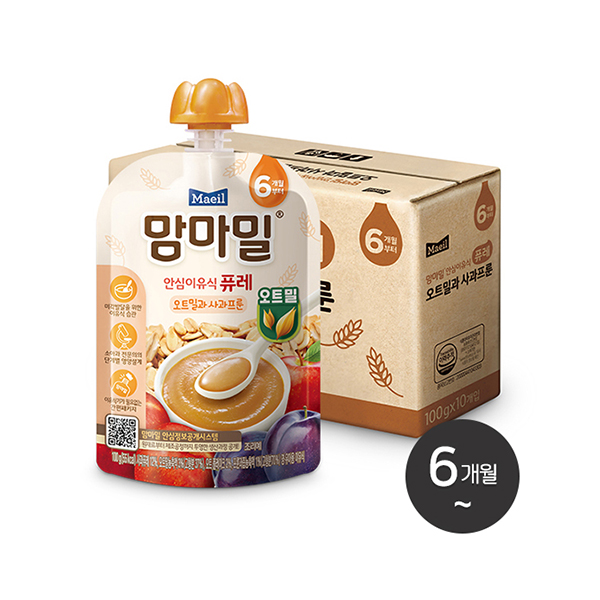맘마밀 안심이유식 퓨레 오트밀과 사과프룬 100g 10팩