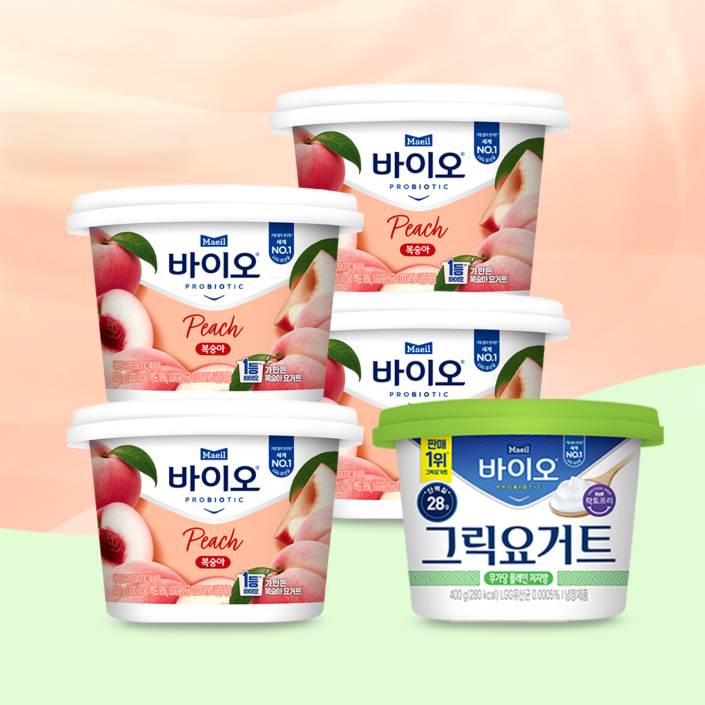 매일바이오 과일요거트400g 복숭아 4개 + 그릭요거트 무가당 플레인 저지방400g 1개