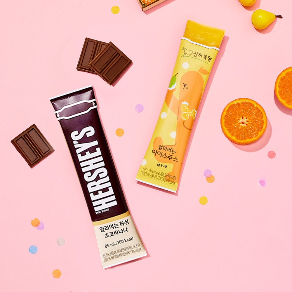 상하목장 얼려먹는 아이스주스 귤&배 85ml 12팩 + 얼려먹는 허쉬 초코바나나 12팩