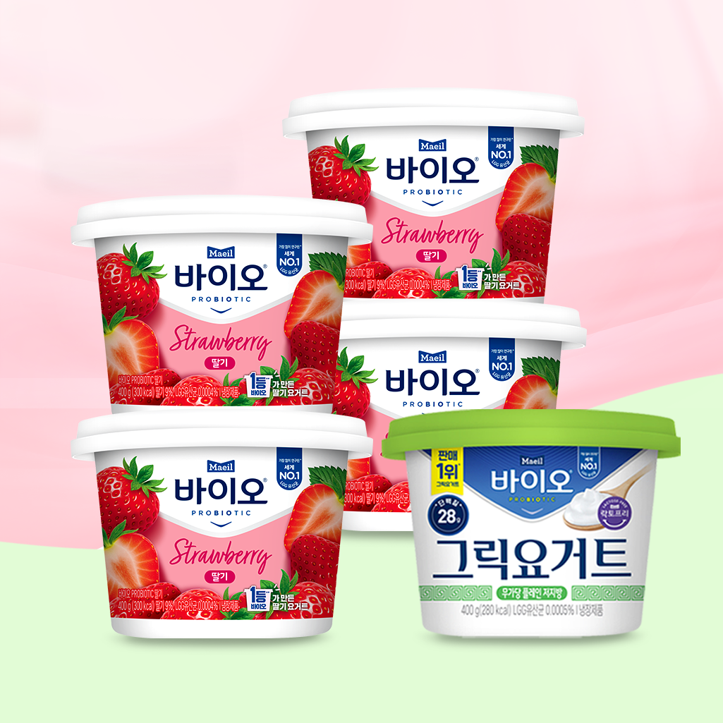매일바이오 과일요거트400g  딸기 4개 + 그릭요거트 무가당 플레인 저지방400g 1개