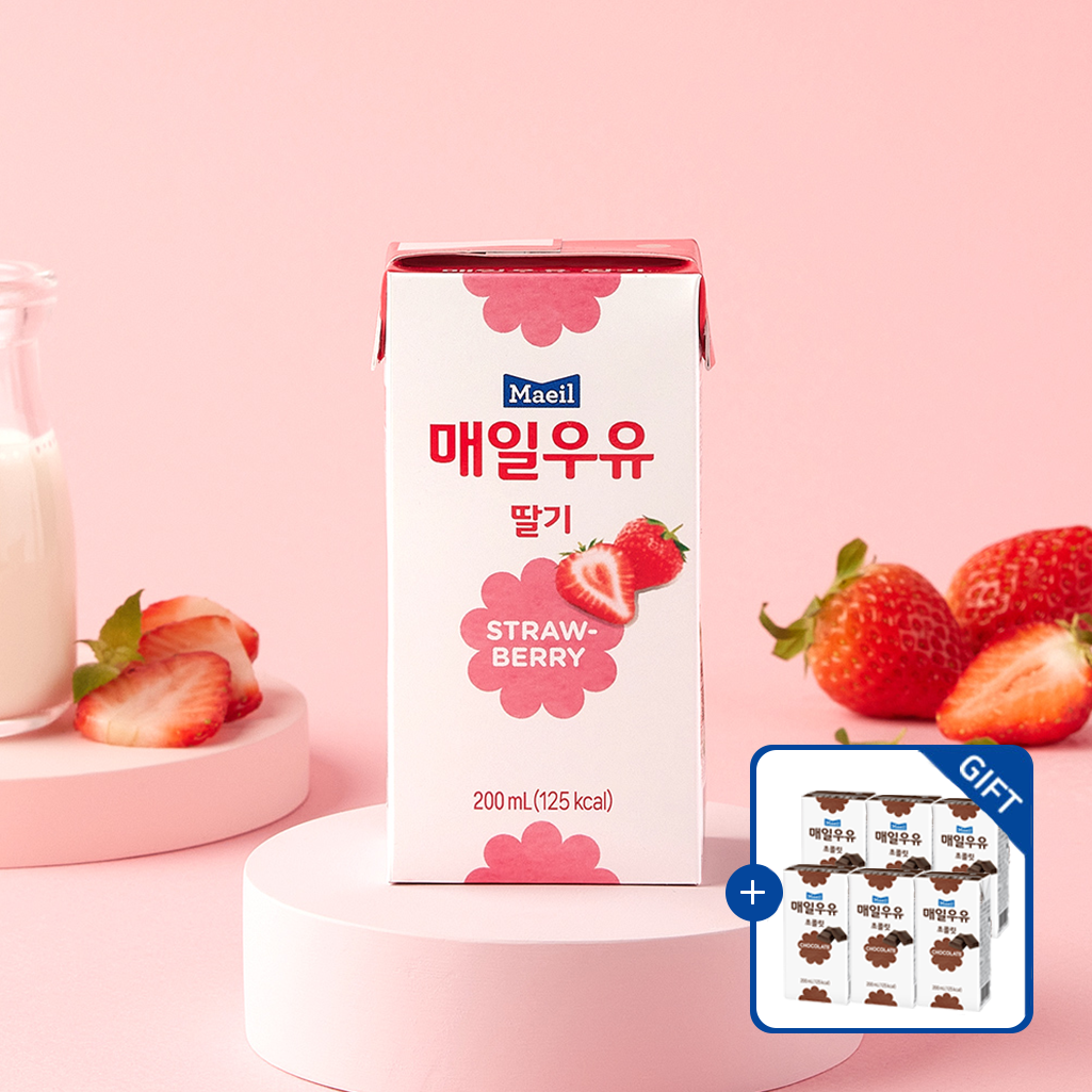 [증정] 매일우유 딸기 200ml 24팩 + 초콜릿 6팩