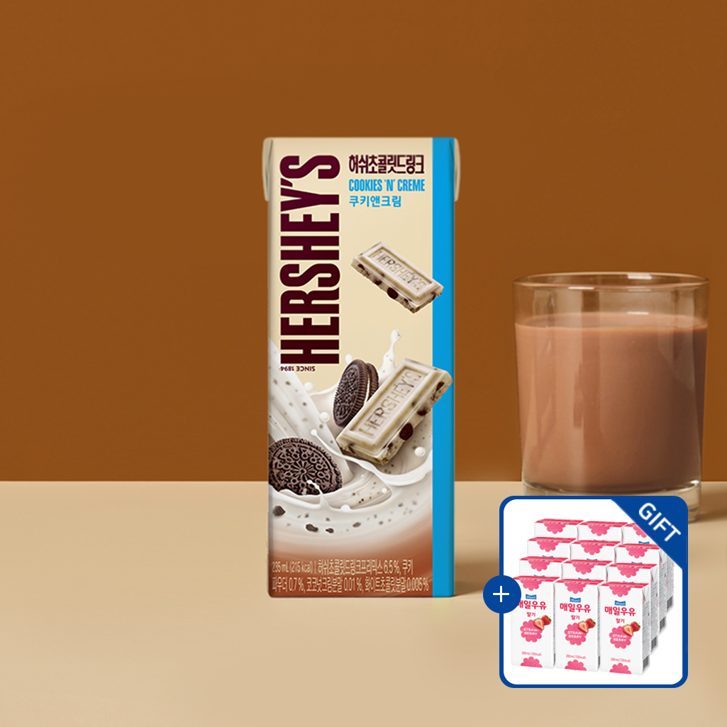 [증정] 허쉬초콜릿드링크 쿠키앤크림 235ml 24팩 +매일우유 딸기 12팩
