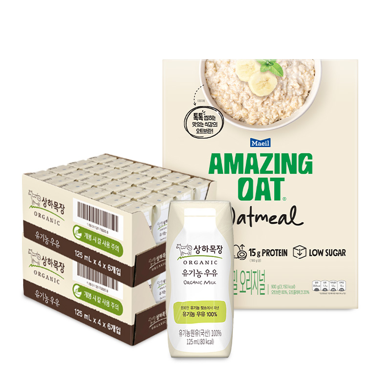 상하목장 유기농 우유 125ml 48팩 + 어메이징 오트 오트밀 900g