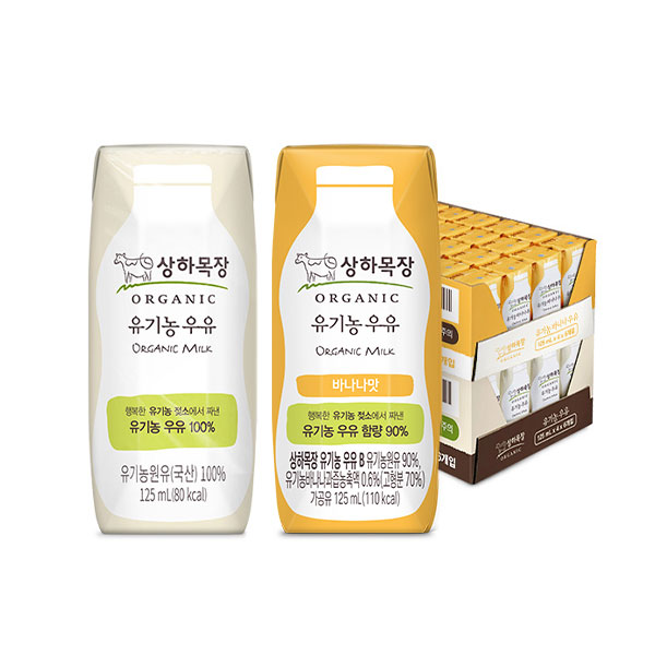 상하목장 유기농 우유125ml 24팩+바나나우유 125ml 24팩