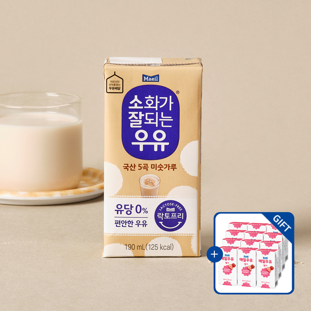[증정] 소화가 잘되는 우유 미숫가루 190ml 24팩 + 매일우유 딸기 12팩